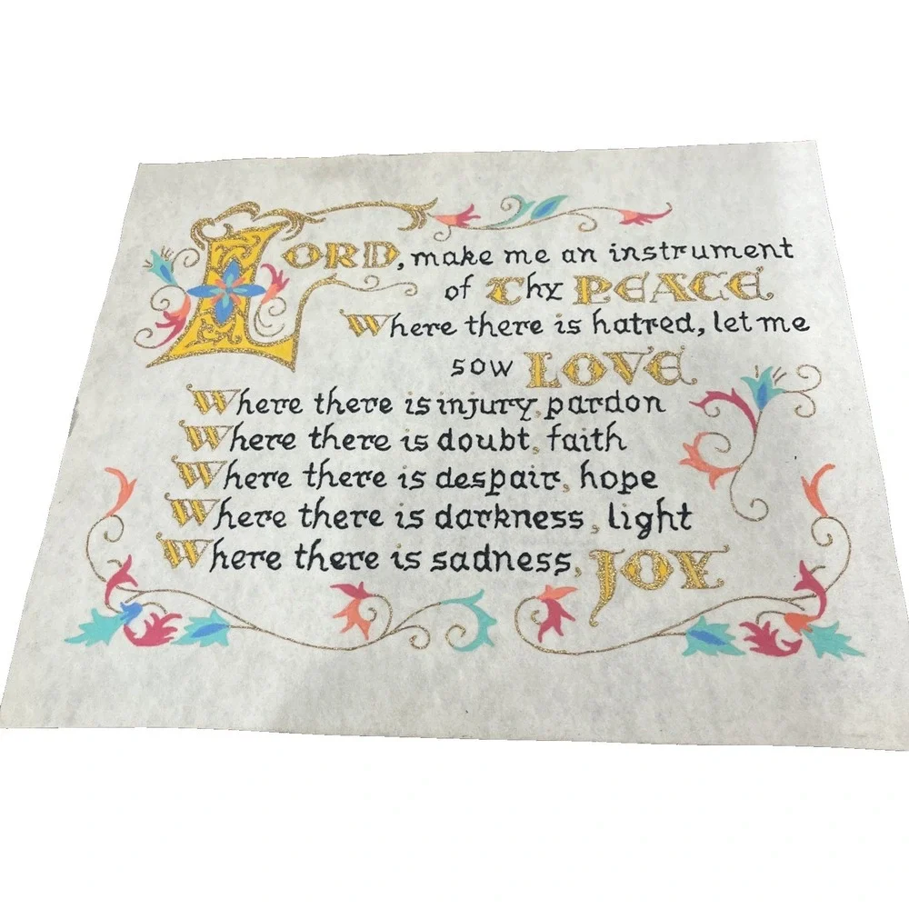 Vtg LORD Prayer St Francis of Assisi Handpainted on Felted Fabric 14